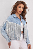 Veste en jean bleu avec franges