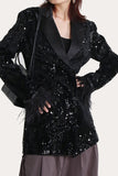 Paillettes noires  Femmes Bal Blazer Soirée avec plumes