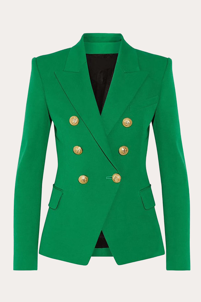 Charger l&#39;image dans la galerie, Blazer vert à double boutonnage pour femmes avec revers en pointe