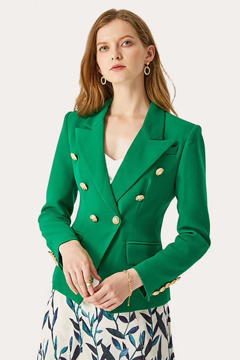Charger l&#39;image dans la galerie, Blazer vert à double boutonnage pour femmes avec revers en pointe
