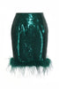Charger l&#39;image dans la galerie, Blazer 2 pièces scintillant à paillettes vert foncé pour femmes avec jupe