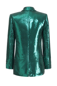Blazer 2 pièces scintillant à paillettes vert foncé pour femmes avec jupe