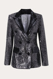 Paillettes noires étincelantes Femmes à double poitrine Blazer