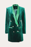 Velours vert foncé Blazer de soirée femme à double boutonnage