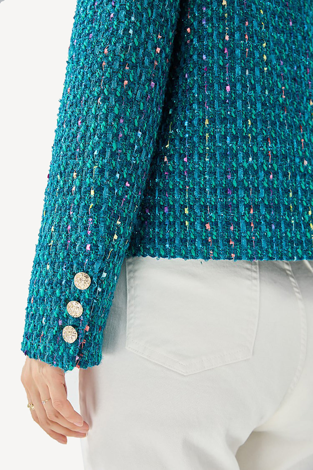 Femmes Bleu Foncé Tweed Open Front Cropped Women Jacket – FR Femmes Bleu Foncé Tweed Open Front Cropped Women Jacket – FR