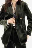 Velours vert foncé Double Breasted Blazer Femme