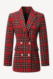 Plaid Rouge Tweed Double Poitrine Femmes Blazer