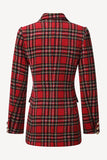 Plaid Rouge Tweed Double Poitrine Femmes Blazer