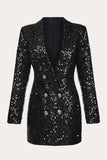 Paillettes noires étincelantes Double Breasted Women Blazer