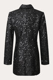 Paillettes noires étincelantes Double Breasted Women Blazer