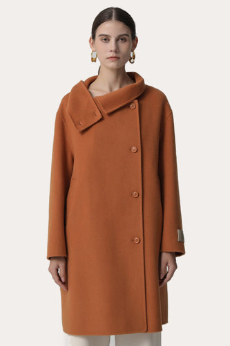Cou asymétrique marron Long Manteau de laine surdimensionné
