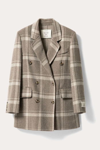 Manteau en laine à double boutonnage pour femme à carreaux kaki