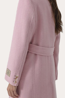 Manteau long en laine rose à revers double boutonnage pour femme
