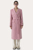 Charger l&#39;image dans la galerie, Manteau long en laine rose à revers double boutonnage pour femme