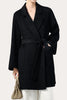Charger l&#39;image dans la galerie, Revers noir cranté Midi Femmes Manteau de laine avec ceinture