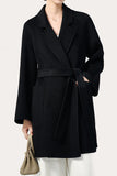 Revers noir cranté Midi Femmes Manteau de laine avec ceinture