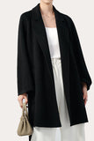 Revers noir cranté Midi Femmes Manteau de laine avec ceinture