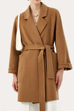 Revers noir cranté Midi Femmes Manteau de laine avec ceinture