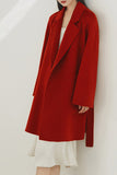 Revers noir cranté Midi Femmes Manteau de laine avec ceinture