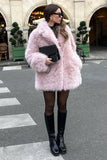 Shearling rose à l’avant ouvert en fausse fourrure Long manteau hirsute