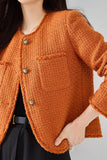 Orange Tweed Châle Revers Bouton Cropped Femmes Manteau