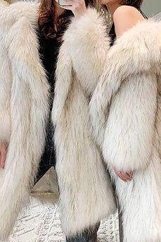 Manteau en fausse fourrure blanc à l’avant ouvert et moelleux long shearling