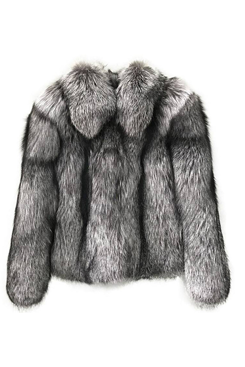 Charger l&#39;image dans la galerie, Manteau gris à revers Shearling Cropped Faux Fur Coat
