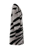 Motif zèbre gris foncé imitation manteau en shearling longue fausse fourrure surdimensionnée