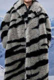 Motif zèbre gris foncé imitation manteau en shearling longue fausse fourrure surdimensionnée