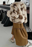 Châle kaki Revers Midi Fausse Fourrure Manteau en shearling