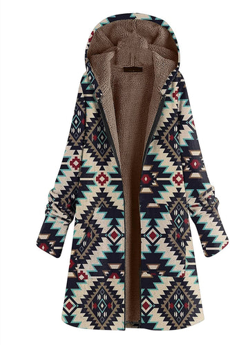 Manteau de Noël à manches longues imprimé en molleton bleu marine à capuche pour femmes