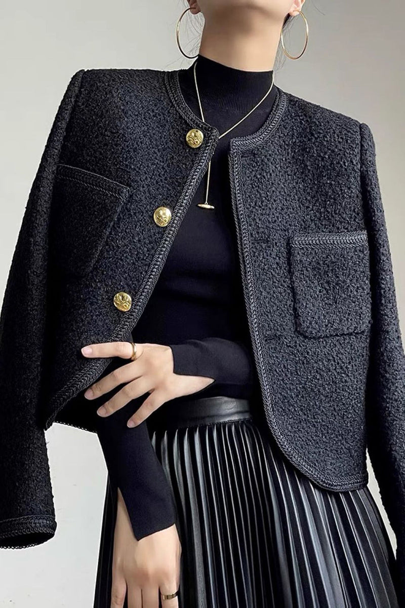 Charger l&#39;image dans la galerie, Tweed noir châle revers court manteau femmes