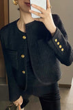 Tweed noir châle revers court manteau femmes