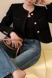 Tweed noir châle revers court manteau femmes