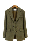 Blazer vert en tweed à revers cranté pour femmes