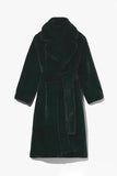 Manteau long ouvert en peau de mouton en fausse fourrure kaki avec ceinture