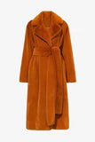 Manteau long ouvert en peau de mouton en fausse fourrure kaki avec ceinture