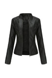 Veste noire à fermeture éclair avant ajustée en PU pour femmes