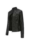Veste noire à fermeture éclair avant ajustée en PU pour femmes