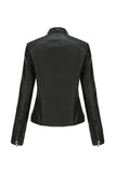 Veste noire à fermeture éclair avant ajustée en PU pour femmes