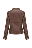 Veste noire à fermeture éclair avant ajustée en PU pour femmes