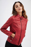 Veste noire à fermeture éclair avant ajustée en PU pour femmes
