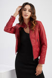 Veste noire à fermeture éclair avant ajustée en PU pour femmes