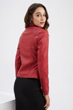 Veste noire à fermeture éclair avant ajustée en PU pour femmes