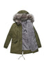Charger l&#39;image dans la galerie, Manteau mi-long en molleton d’hiver chaud plus à capuche vert armée