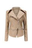 Veste courte à fermeture éclair amovible abricot à revers cranté