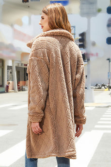 Manteau midi boutonné en molleton camel