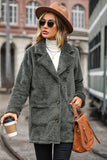 Manteau polaire gris mi-long à revers cranté