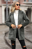 Manteau polaire gris mi-long à revers cranté
