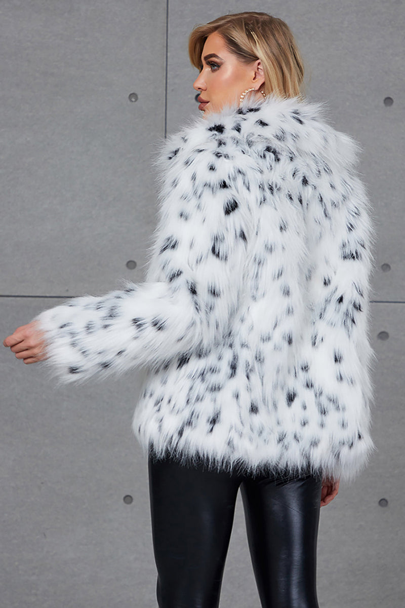 Charger l&#39;image dans la galerie, Manteau blanc à revers imprimé léopard col fausse fourrure femmes